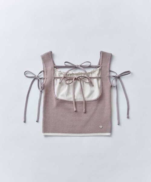 OLIVE des OLIVE(オリーブデオリーブ)の「【Belle Charme】Double Ribbon Knit Tank(タンクトップ・レディース・ブラック/ベージュ/オフホワイト・FREE)」の7枚目の写真