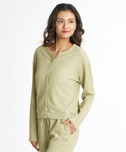 BILLABONG(ビラボン)の「BILLABONG ウィメンズ POLY SHIRRING LS CARDIGAN セーター 【2026年夏モデル】(ニット/セーター・レディース・ブラック系その他/グリーン系その他・MEDIUM)」の1枚目の写真