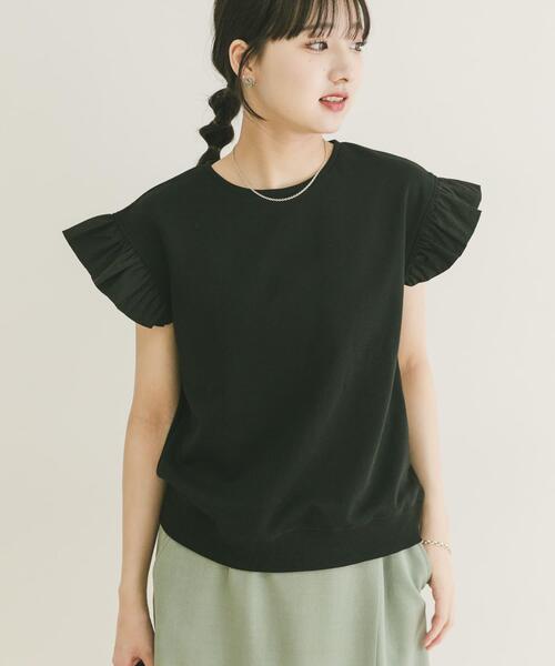 ITEMS URBANRESEARCH（アイテムズ アーバンリサーチ）の「袖フリルミニ裏毛Tシャツ（Tシャツ/カットソー・レディース・ブラック/グレー/ライトベージュ・FREE）」の2枚目の写真
