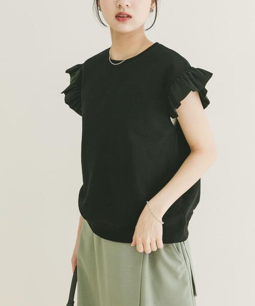 ITEMS URBANRESEARCH（アイテムズ アーバンリサーチ）の「袖フリルミニ裏毛Tシャツ（Tシャツ/カットソー・レディース・ブラック/グレー/ライトベージュ・FREE）」の15枚目の写真