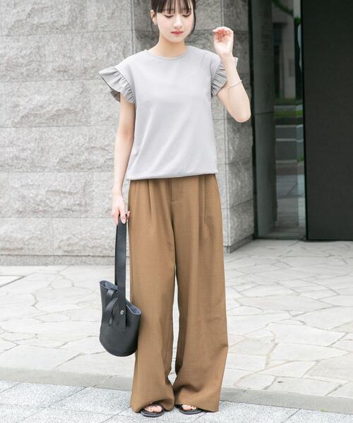 ITEMS URBANRESEARCH(アイテムズ アーバンリサーチ)の「袖フリルミニ裏毛Tシャツ(Tシャツ/カットソー・レディース・ブラック/グレー/ライトベージュ・FREE)」の14枚目の写真
