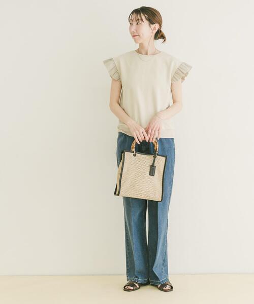 ITEMS URBANRESEARCH（アイテムズ アーバンリサーチ）の「袖フリルミニ裏毛Tシャツ（Tシャツ/カットソー・レディース・ブラック/グレー/ライトベージュ・FREE）」の6枚目の写真