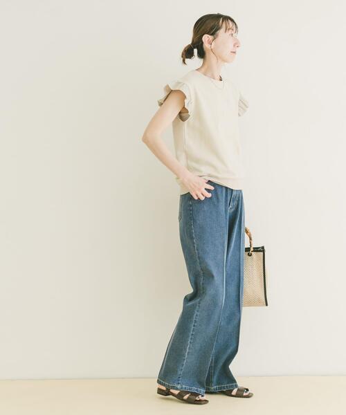ITEMS URBANRESEARCH（アイテムズ アーバンリサーチ）の「袖フリルミニ裏毛Tシャツ（Tシャツ/カットソー・レディース・ブラック/グレー/ライトベージュ・FREE）」の7枚目の写真