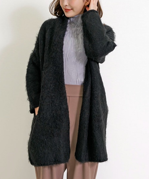 CHhdmn(シーエイチヒデモン)の「アルパカ混 ヘアリーニット ショールカラー ガウン/カーディガン(カーディガン/ボレロ・レディース・ベージュ/ブラック/ライトグレー・FREE)」の13枚目の写真