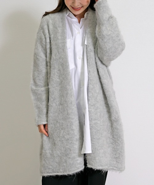 CHhdmn(シーエイチヒデモン)の「アルパカ混 ヘアリーニット ショールカラー ガウン/カーディガン(カーディガン/ボレロ・レディース・ベージュ/ブラック/ライトグレー・FREE)」の20枚目の写真