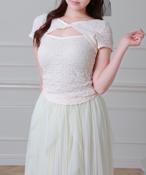 Anely(アネリー)の「Anely ツイスト オープンカット シャーリング 半袖 トップス(Tシャツ/カットソー・レディース・アイボリー/ピンク/ブラック・FREE)」の14枚目の写真