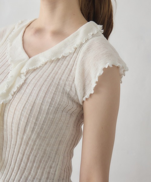 Siel(シエル)の「フリルデザインボタンカーディガン 冬服(カーディガン/ボレロ・レディース・ピンク/ライトブルー/グレー/ホワイト・FREE)」の7枚目の写真