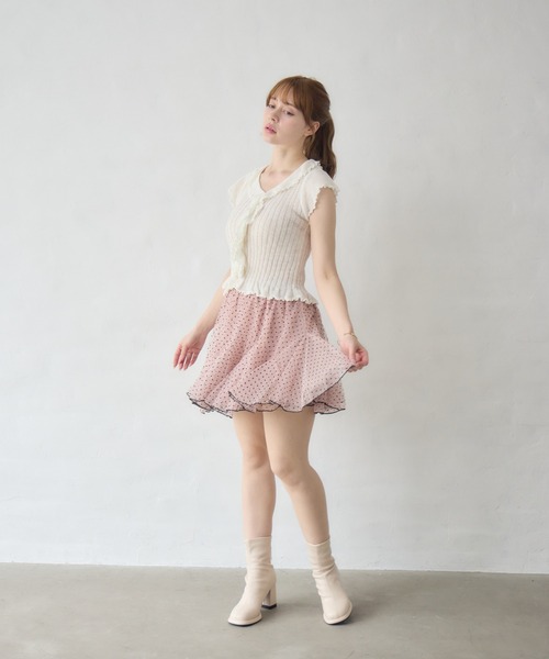 Siel(シエル)の「フリルデザインボタンカーディガン 冬服(カーディガン/ボレロ・レディース・ピンク/ライトブルー/グレー/ホワイト・FREE)」の10枚目の写真