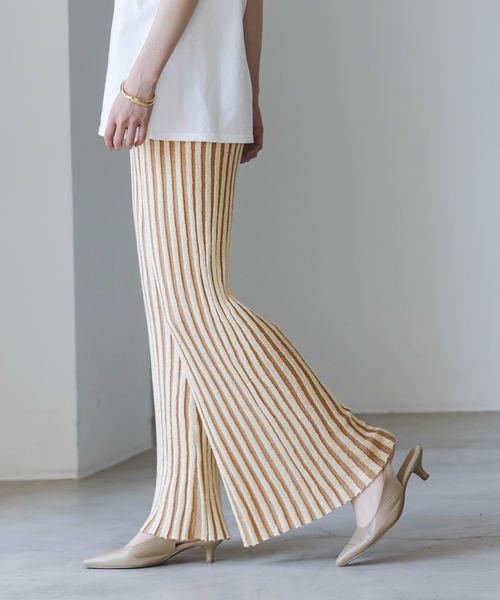 Noble(ノーブル)の「《別注カラー》PROVOKE/プロヴォーク loopyarn stripe pants(その他パンツ・レディース・ベージュ/ブラウン・FREE)」の1枚目の写真