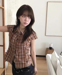 LYEON（リヨン）の「キャップスリーブチェックシャツ（シャツ/ブラウス）」