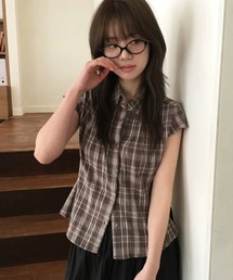 LYEON（リヨン）の「キャップスリーブチェックシャツ（シャツ/ブラウス）」