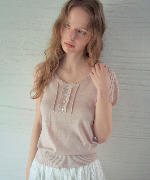 OURNOSTALGIA（アワー ノスタルジア）の「Rielle Summer Wool Half Knit_Soft Pink(OC26KN25)（ニット/セーター・レディース・ライトピンク・FREE）」の2枚目の写真