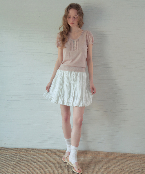 OURNOSTALGIA（アワー ノスタルジア）の「Rielle Summer Wool Half Knit_Soft Pink(OC26KN25)（ニット/セーター・レディース・ライトピンク・FREE）」の3枚目の写真