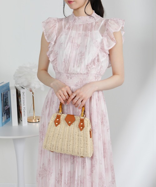 pumpkin port(パンプキンポート)の「インナー付シアー水彩柄フリルデザイン消しプリーツロングワンピース(ワンピース・レディース・ピンク/イエロー/ブルー・M)」の3枚目の写真