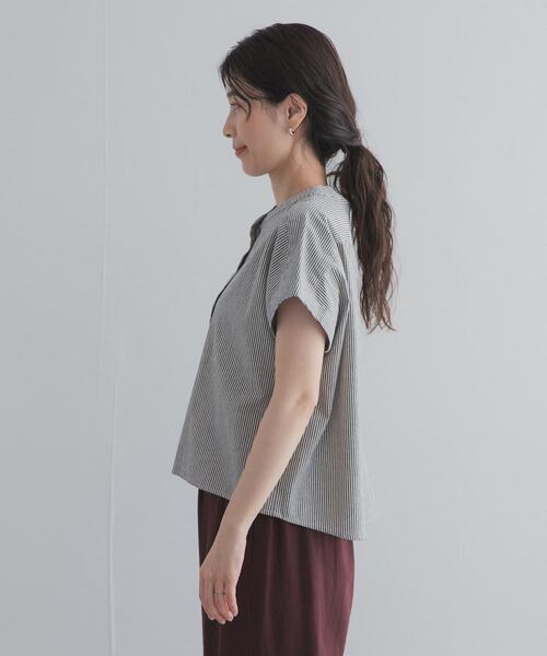 URBAN RESEARCH DOORS(アーバンリサーチドアーズ)の「ストライプクロップドブラウス(シャツ/ブラウス・レディース・ミント/ブラック/ブルー・FREE)」の6枚目の写真