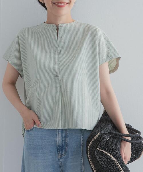 URBAN RESEARCH DOORS(アーバンリサーチドアーズ)の「ストライプクロップドブラウス(シャツ/ブラウス・レディース・ミント/ブラック/ブルー・FREE)」の10枚目の写真