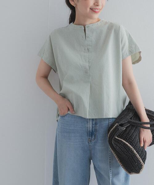 URBAN RESEARCH DOORS(アーバンリサーチドアーズ)の「ストライプクロップドブラウス(シャツ/ブラウス・レディース・ミント/ブラック/ブルー・FREE)」の11枚目の写真