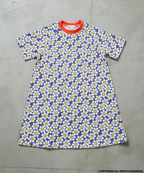 pairmanon(ペアマノン)の「【wiggle wiggle】ガールズ 総柄 リンガー襟 半袖 Tシャツ ワンピース(ワンピース・キッズ・ブルー/オレンジ/ピンク・90/100/110/120/130/140/150)」の21枚目の写真