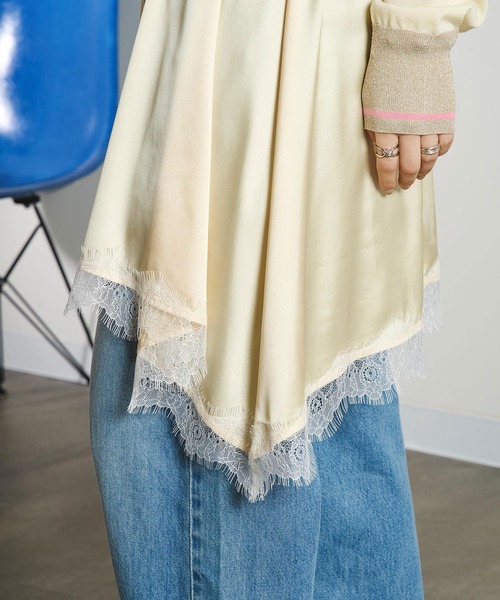 ROSE BUD(ローズバッド)の「LACE HEM SATIN SKIRT(スカート・レディース・ブラウン/ライトイエロー・ONE SIZE)」の8枚目の写真