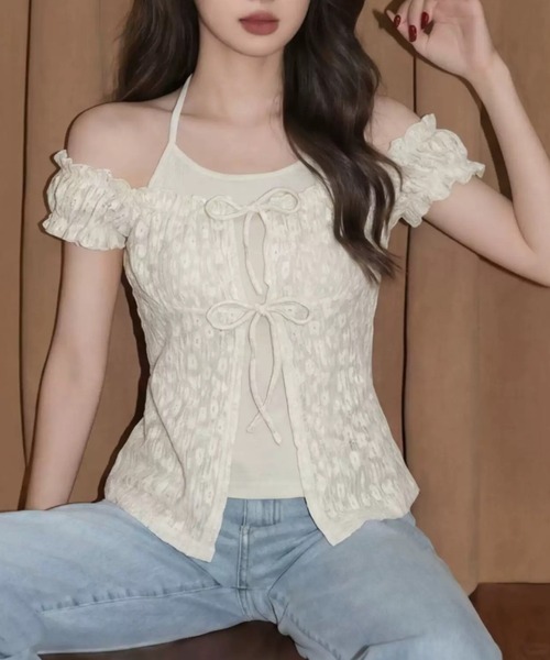 AVYL(アヴィル)の「フロントリボンギャザーオフショルブラウス(シャツ/ブラウス・レディース・ホワイト/ブラック・M)」の5枚目の写真
