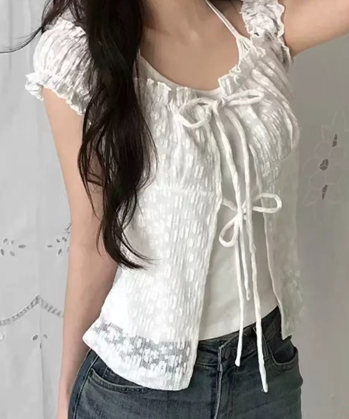 AVYL(アヴィル)の「フロントリボンギャザーオフショルブラウス(シャツ/ブラウス・レディース・ホワイト/ブラック・M)」の14枚目の写真