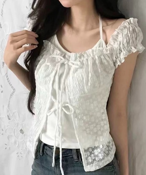 AVYL(アヴィル)の「フロントリボンギャザーオフショルブラウス(シャツ/ブラウス・レディース・ホワイト/ブラック・M)」の15枚目の写真