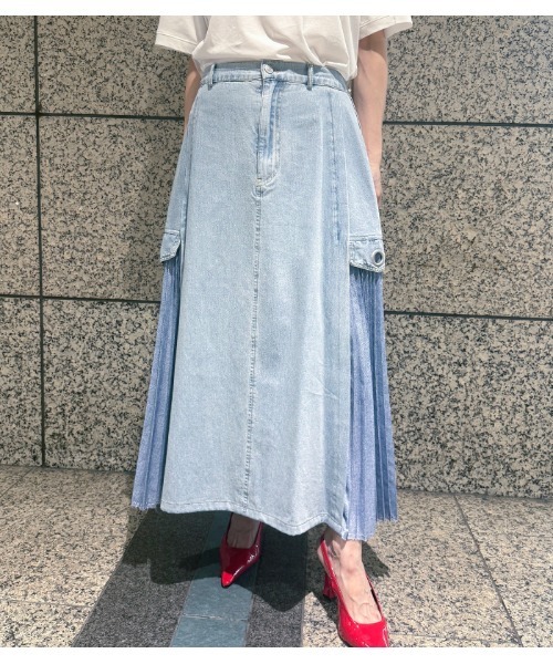 LUGIVA(ルギヴァ)の「【LUGIVA/ルギバ】サイドプリーツデニムスカート(スカート・レディース・ブルー系その他/ライトベージュ・FREE)」の9枚目の写真