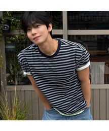 [ON]マルチストライプクロップ半袖Tシャツ - 2カラー