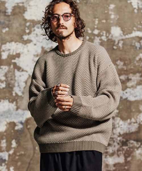 Jih Nunc(ジーヌンク)の「mn3268- ヘリンボーンオーバーサイズニット(JIH-R1201)(ニット/セーター・メンズ・ブラウン/ブラック・L/M/S)」の9枚目の写真