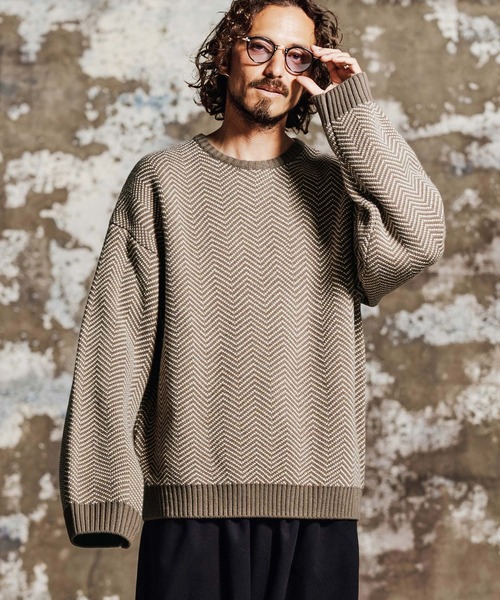 Jih Nunc(ジーヌンク)の「mn3268- ヘリンボーンオーバーサイズニット(JIH-R1201)(ニット/セーター・メンズ・ブラウン/ブラック・L/M/S)」の10枚目の写真