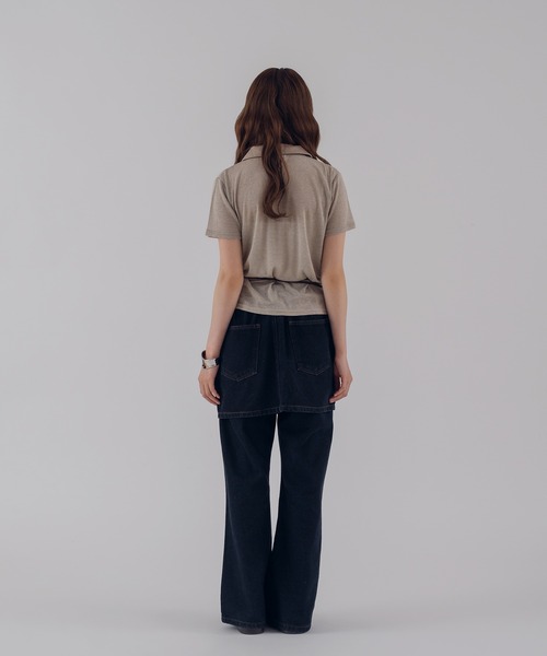 MUHET（ミュエータ）の「sheer stripe gathered polo top / シアーボーダーギャザーポロ（ポロシャツ・レディース・ブラウン/ネイビー・FREE）」の12枚目の写真