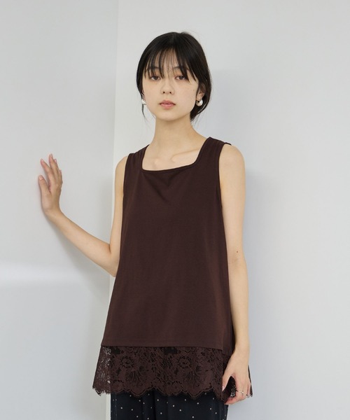 NAVY(ネイビー)の「【SARARI/サラリ】接触冷感 UVカット スクエア ネック裾レース タンクトップ(タンクトップ・レディース・ブラック/ブラウン/グレー/オフホワイト・XL/M/L)」の4枚目の写真