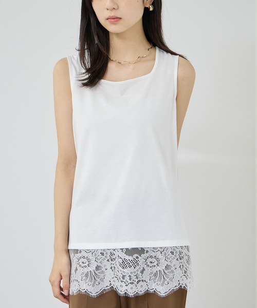 NAVY(ネイビー)の「【SARARI/サラリ】接触冷感 UVカット スクエア ネック裾レース タンクトップ(タンクトップ・レディース・ブラック/ブラウン/グレー/オフホワイト・XL/M/L)」の2枚目の写真