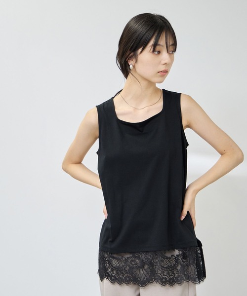 NAVY(ネイビー)の「【SARARI/サラリ】接触冷感 UVカット スクエア ネック裾レース タンクトップ(タンクトップ・レディース・ブラック/ブラウン/グレー/オフホワイト・XL/M/L)」の3枚目の写真