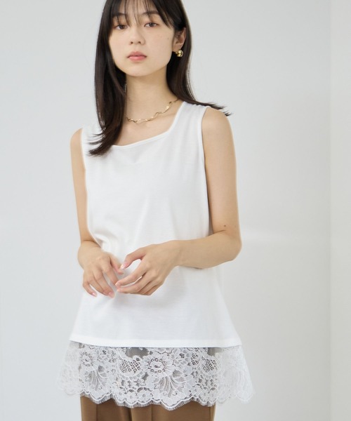 NAVY(ネイビー)の「【SARARI/サラリ】接触冷感 UVカット スクエア ネック裾レース タンクトップ(タンクトップ・レディース・ブラック/ブラウン/グレー/オフホワイト・XL/M/L)」の10枚目の写真