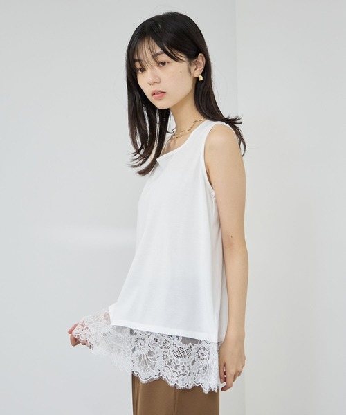 NAVY(ネイビー)の「【SARARI/サラリ】接触冷感 UVカット スクエア ネック裾レース タンクトップ(タンクトップ・レディース・ブラック/ブラウン/グレー/オフホワイト・XL/M/L)」の11枚目の写真