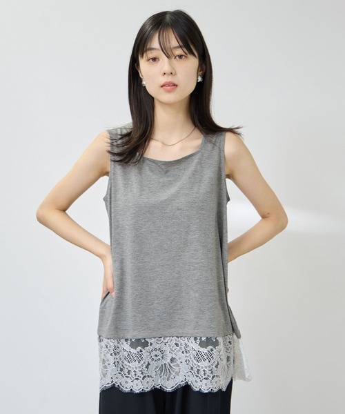 NAVY(ネイビー)の「【SARARI/サラリ】接触冷感 UVカット スクエア ネック裾レース タンクトップ(タンクトップ・レディース・ブラック/ブラウン/グレー/オフホワイト・XL/M/L)」の16枚目の写真