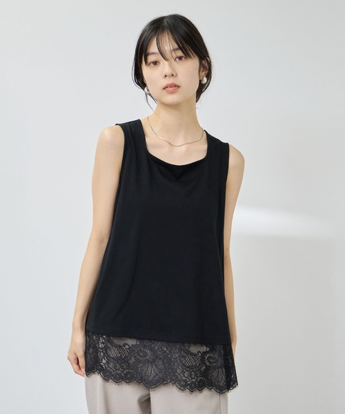 NAVY(ネイビー)の「【SARARI/サラリ】接触冷感 UVカット スクエア ネック裾レース タンクトップ(タンクトップ・レディース・ブラック/ブラウン/グレー/オフホワイト・XL/M/L)」の19枚目の写真