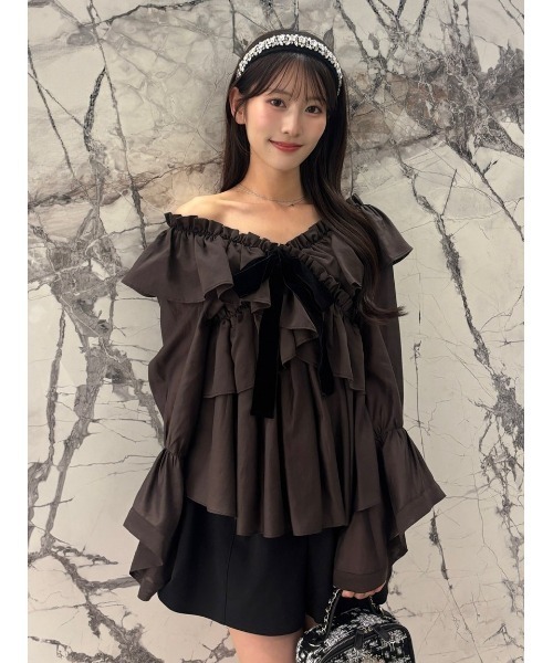SNIDEL(スナイデル)の「フリルチュニック(その他トップス・レディース・アイボリー/ドット/ブラウン/ライトピンク・F)」の2枚目の写真