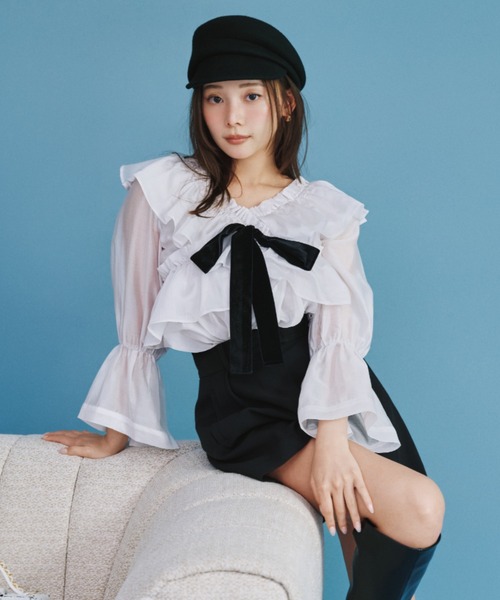 SNIDEL(スナイデル)の「フリルチュニック(その他トップス・レディース・アイボリー/ドット/ブラウン/ライトピンク・F)」の3枚目の写真