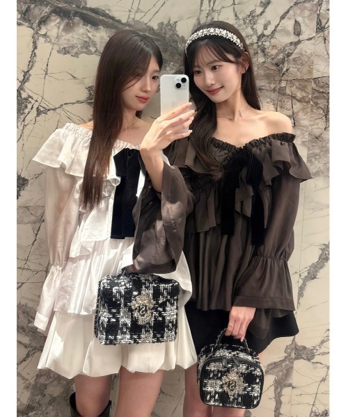 SNIDEL(スナイデル)の「フリルチュニック(その他トップス・レディース・アイボリー/ドット/ブラウン/ライトピンク・F)」の8枚目の写真