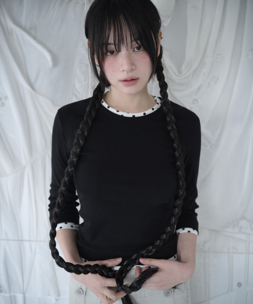 MIRECO(ミレコ)の「MINI DOT TRIM T BLACK(Tシャツ/カットソー・レディース・その他・FREE)」の1枚目の写真