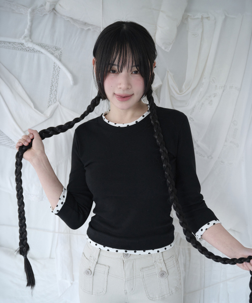 MIRECO(ミレコ)の「MINI DOT TRIM T BLACK(Tシャツ/カットソー・レディース・その他・FREE)」の2枚目の写真