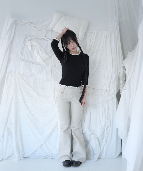 MIRECO(ミレコ)の「MINI DOT TRIM T BLACK(Tシャツ/カットソー・レディース・その他・FREE)」の3枚目の写真