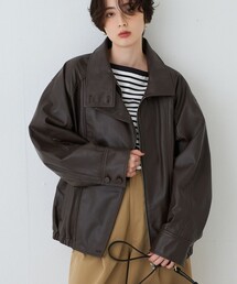 Rouge vif | ラムレザースタンドカラーブルゾン(ブルゾン)