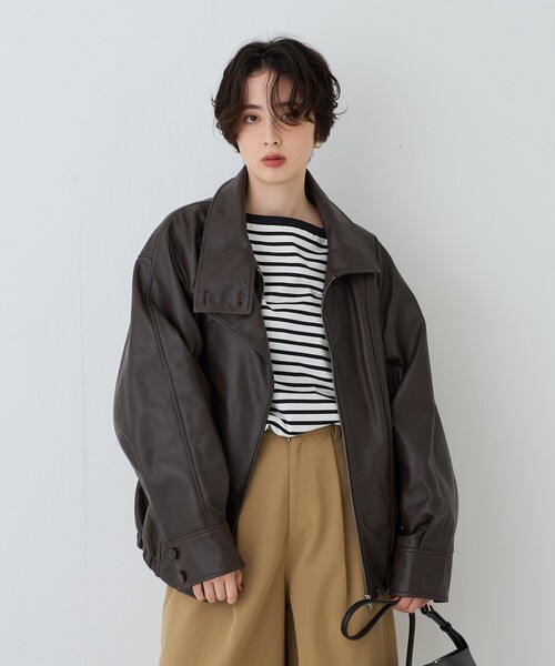 Rouge vif(ルージュヴィフ)の「ラムレザースタンドカラーブルゾン(ブルゾン・レディース・ブラウン/ブラック・フリー)」の19枚目の写真