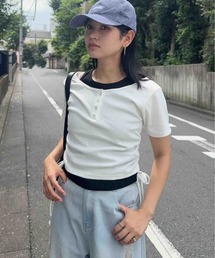 AS KNOW AS plus | ☆シャーリングリボン レイヤードヘンリーネックリブTシャツ(Tシャツ/カットソー)