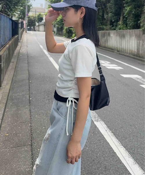 AS KNOW AS plus(アズノゥアズプラス)の「☆シャーリングリボン レイヤードヘンリーネックリブTシャツ(Tシャツ/カットソー・レディース・チャコール/オフホワイト/カモフラージュ・FREE)」の8枚目の写真