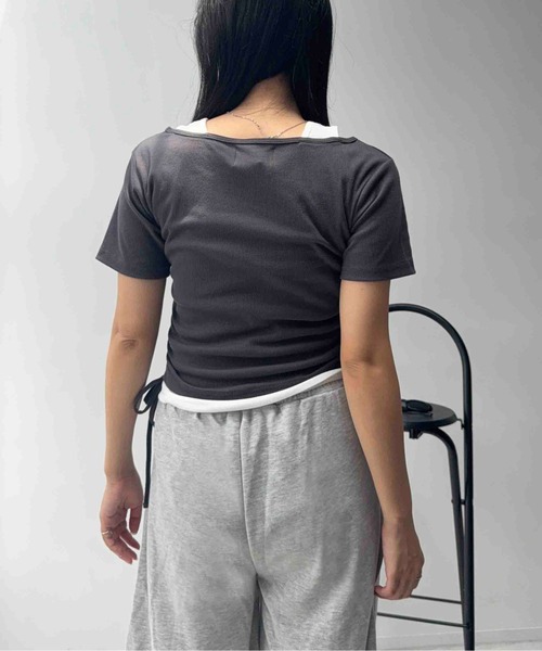 AS KNOW AS plus(アズノゥアズプラス)の「☆シャーリングリボン レイヤードヘンリーネックリブTシャツ(Tシャツ/カットソー・レディース・チャコール/オフホワイト/カモフラージュ・FREE)」の17枚目の写真