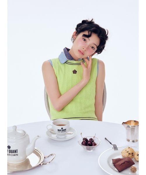 LILY BROWN(リリーブラウン)の「【LILY BROWN×MARY QUANT】デイジー刺繍ケーブルノースリニット(ニット/セーター・レディース・ピンク/ホワイト/ブラック/ライム・F)」の9枚目の写真